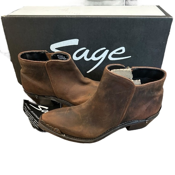 New in Box Sage suede leather ankle boots size 6.5 pointed toe western cowboy - Picture 1 of 5